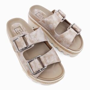 Shu Shop Metallic Snake Print Slide Sandals